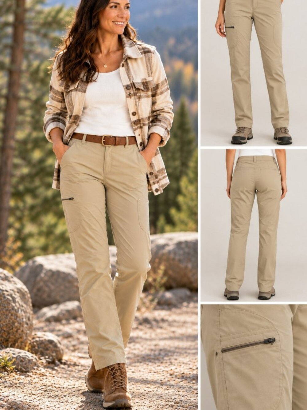 L.L.Bean Vista Trekking Hiking Pants Women's 6 Khaki Stretch Outdoor Travel